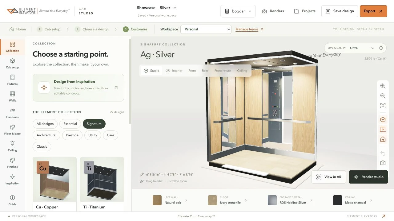 Start with the space. Actual desktop studio controls shown in an example project.
