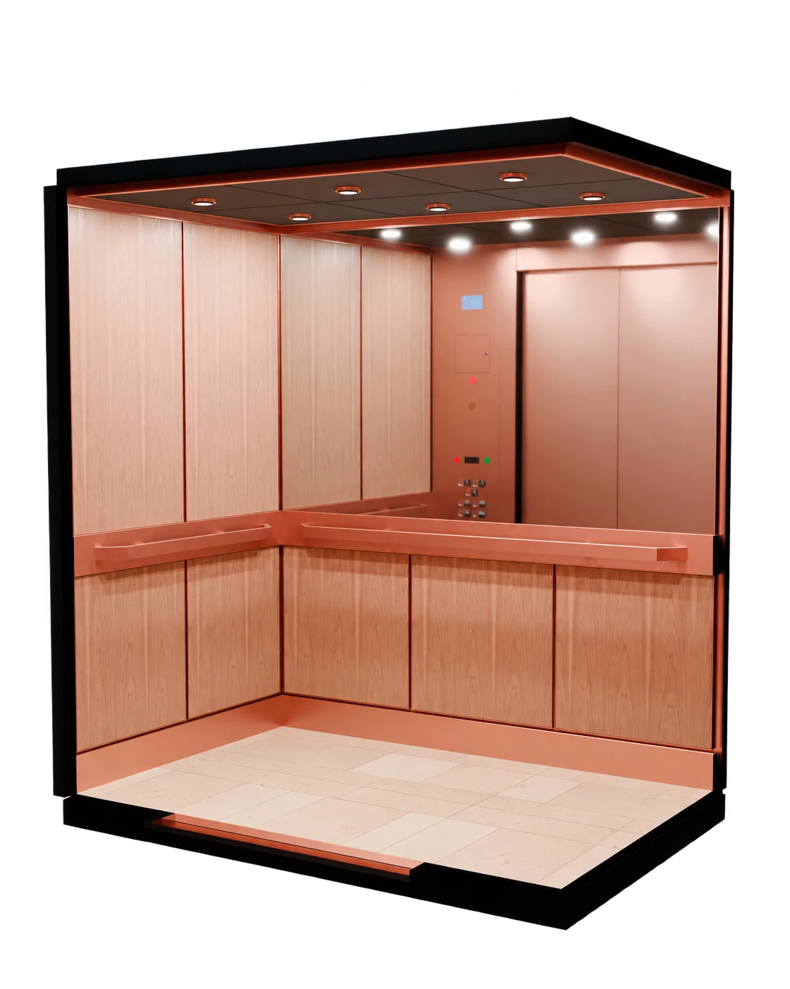 Cu collection concept combining walnut and copper-toned metal.