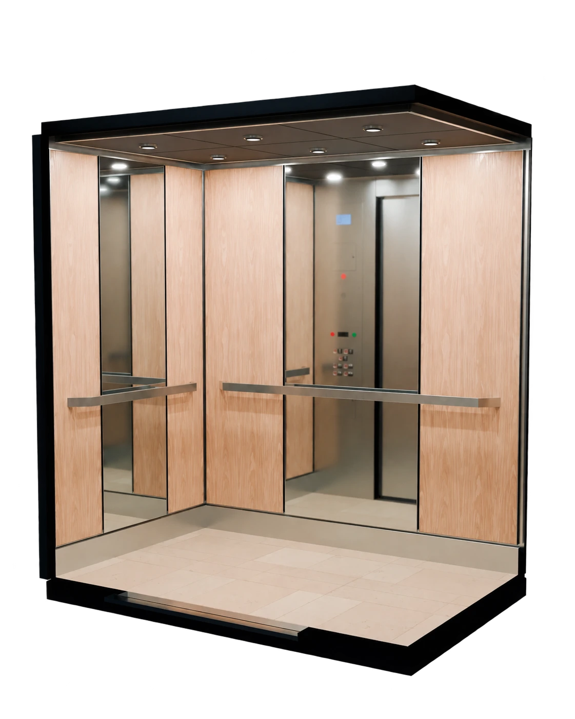 Ag collection concept with natural oak, silver-toned metal and mirrored surfaces.